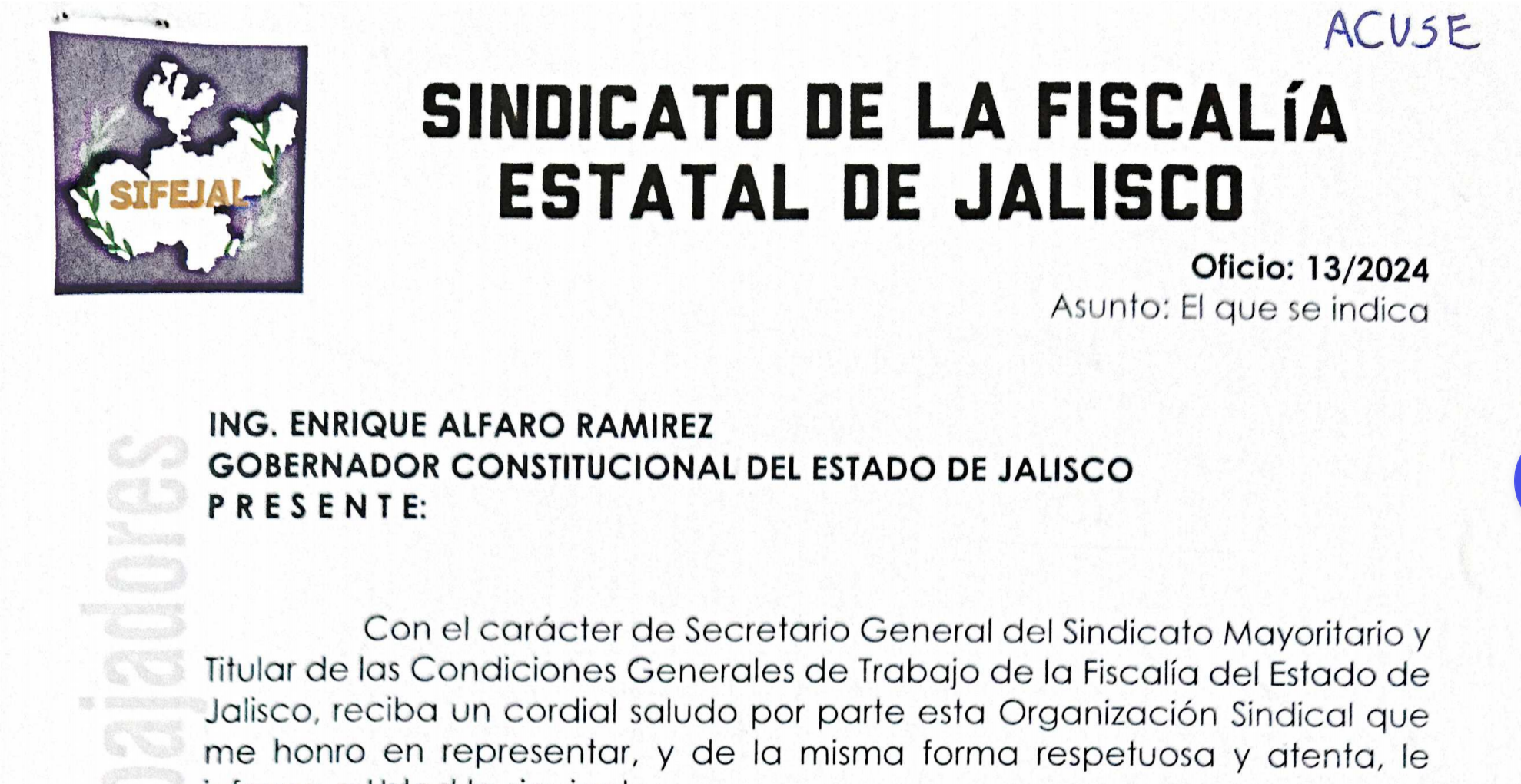 Sindicato Mayoritario de la Fiscalía de Jalisco Exige Revisión de Condiciones Laborales