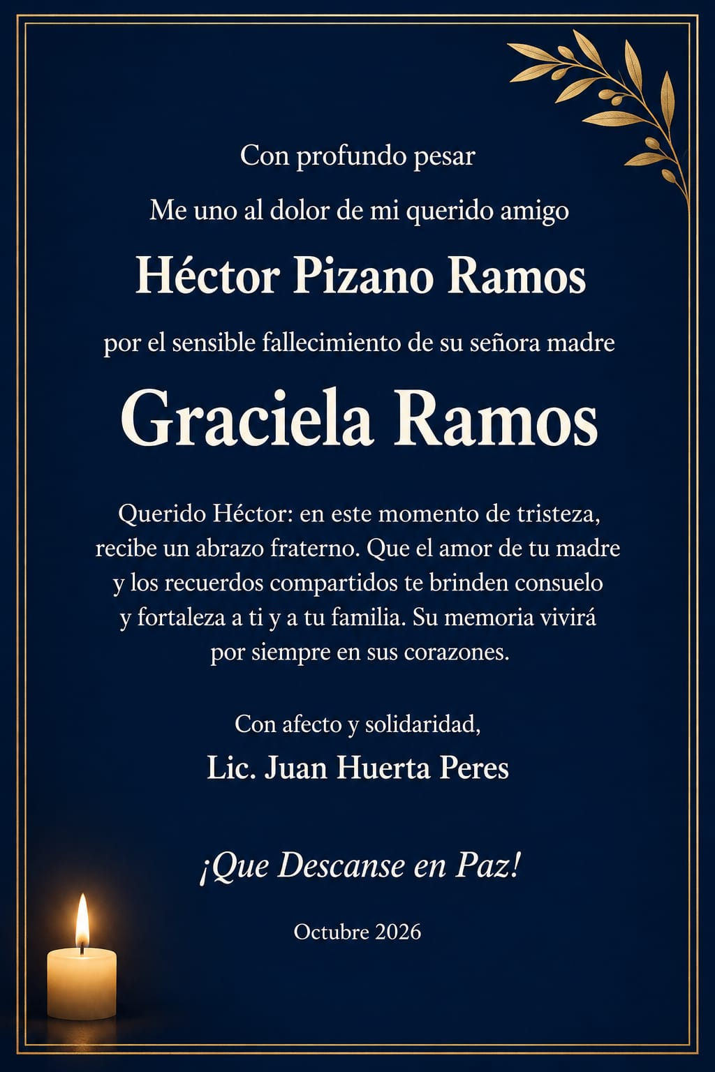 Fallece Graciela Ramos, madre de Héctor Pizano Ramos